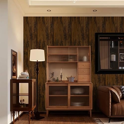 Miniatura 5 de LXCREAT Papel tapiz de madera para despegar y pegar, papel de contacto de grano de madera marrón Shiplap, panel de 17.71 x 118 pulgadas, papel de