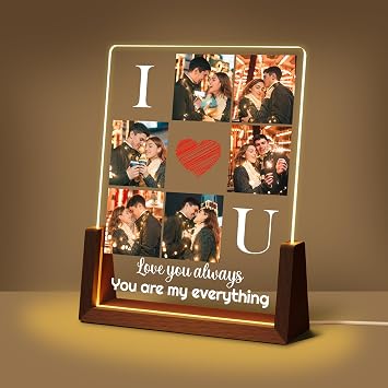 Personalized Valentines Day Couples Gifts For Him Her, Custom Acrylic Plaque Light Up Picture Frame, Customized Anniversary Christmas Birthday Gifts For Boyfriend Girlfriend Women Men Husband Wife