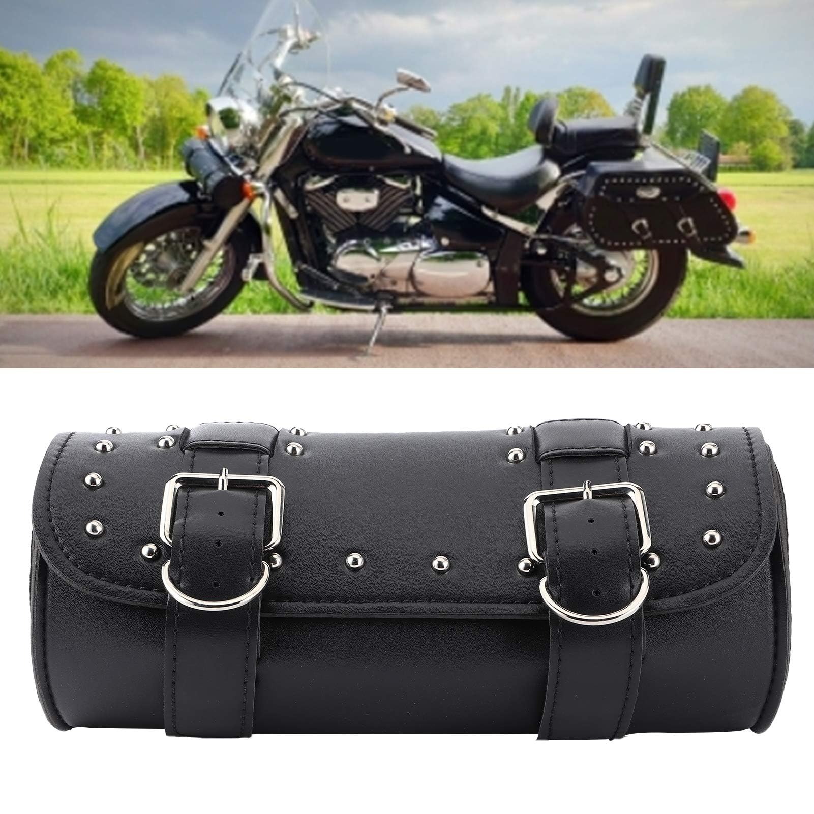 13x31cm/5.1x12,2 Pouces Sac de Fourche de Moto, Cuir PU Sac à Outils Universel pour Moto Sacoche de Moto Sac à Bagages en Rouleau pour Moto Pochette à Outils étanche pour Moteur (Noir)