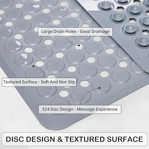Miniatura 9 de Linoows Tapetes antideslizantes para bañera y ducha, tapete de baño de agarre eléctrico de 35 x 16.3 pulgadas con ventosas y agujeros de drenaje
