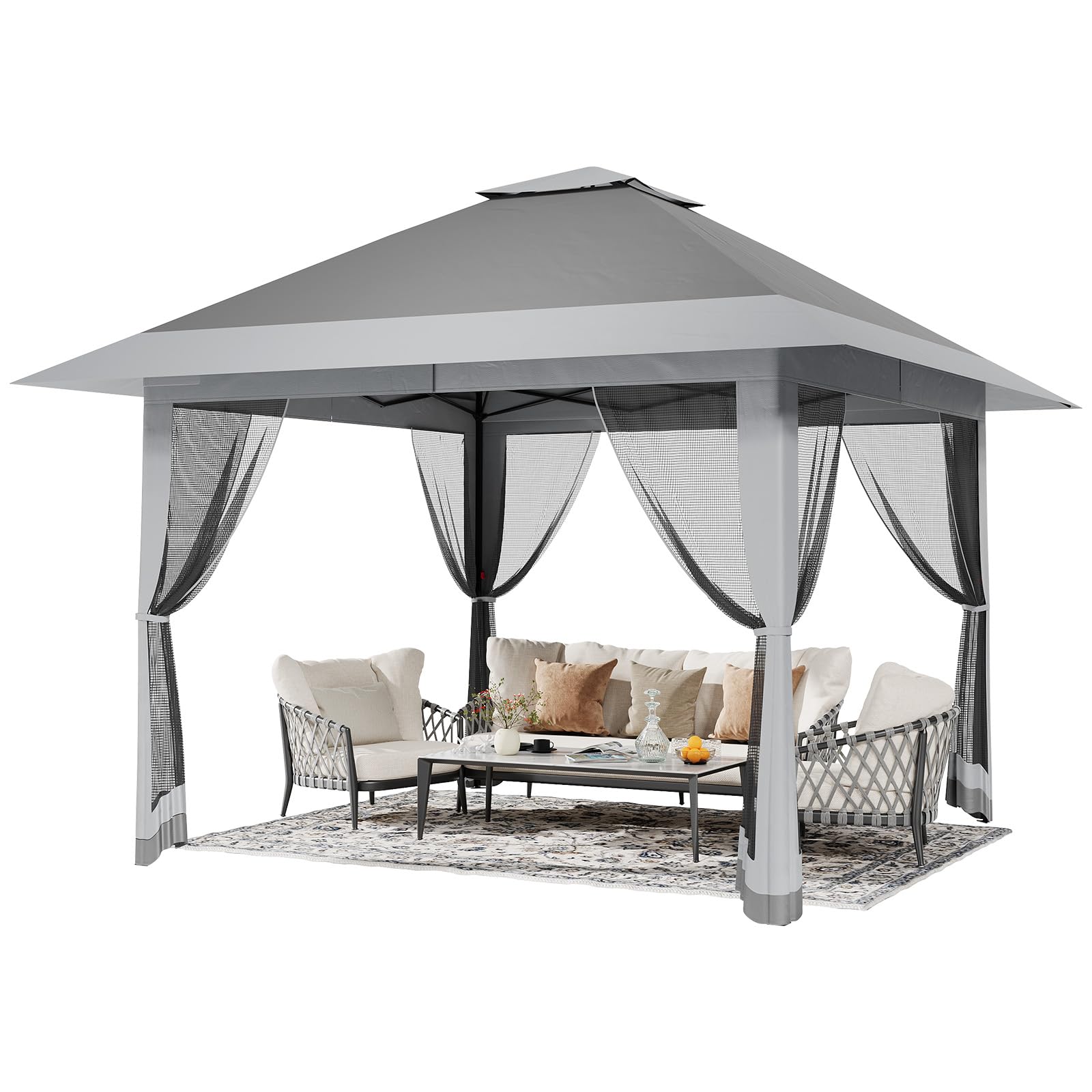 4m x 4m Heavy Duty Pop Up Gazebo, Waterproof Garden Tent with 4 Mesh Sides & Metal Frame - Image 9