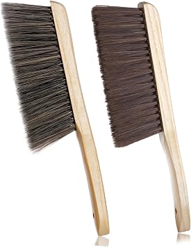 Rbenxia 2 Pieces Wooden Handle Bench Brushes Horse Hair Brushes Soft Bristles Dust Brush Household Cleaning Brushes for Fireplace, Sofa, Furniture, Workshop Woodworking Gray+Beige