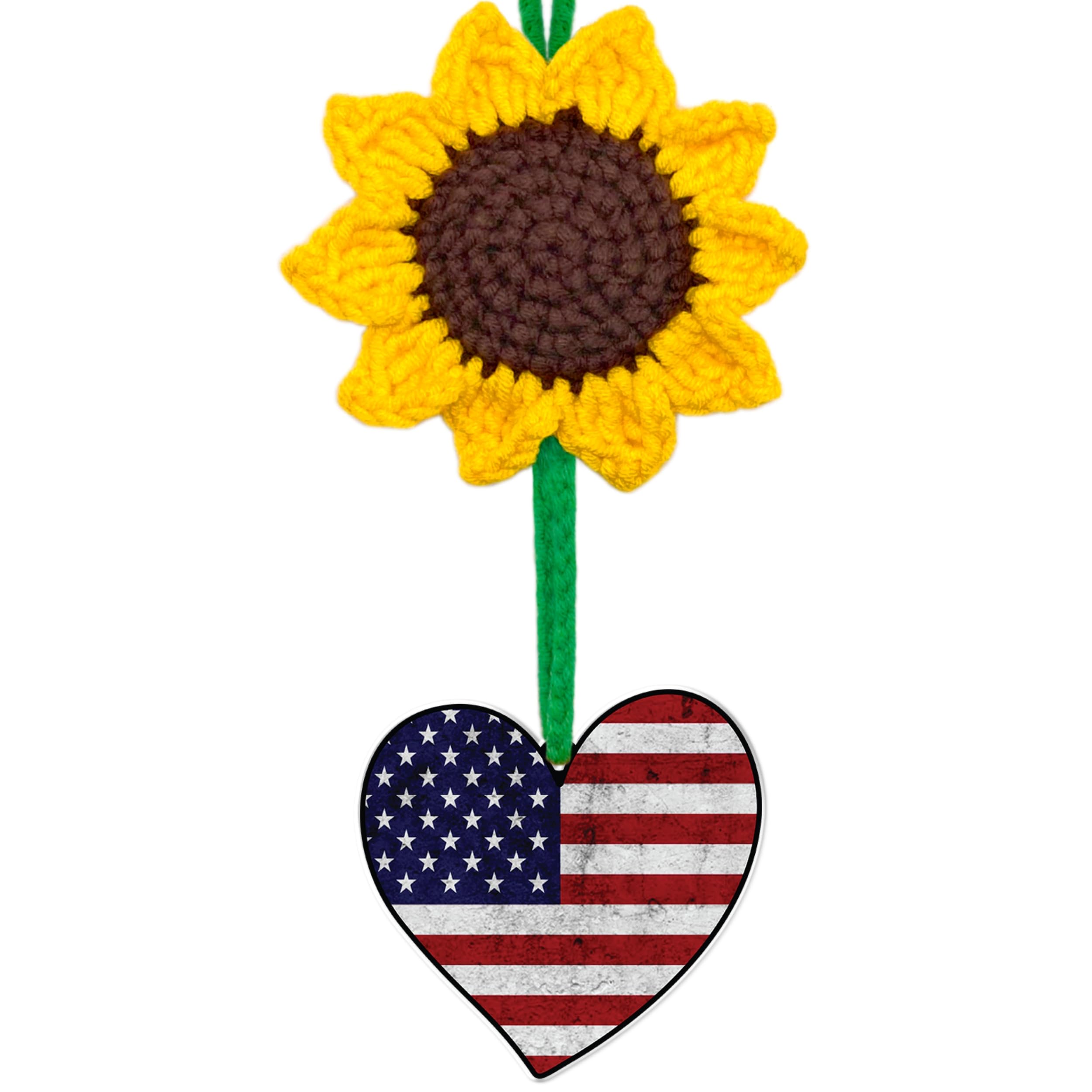 TRINSDECOPatriotic Country Flag Color Code Sunflower Crochet Car Mirror Ornament, Accessories for Car, Hanging Car Charm, Boho Home and House Decoration (United States)