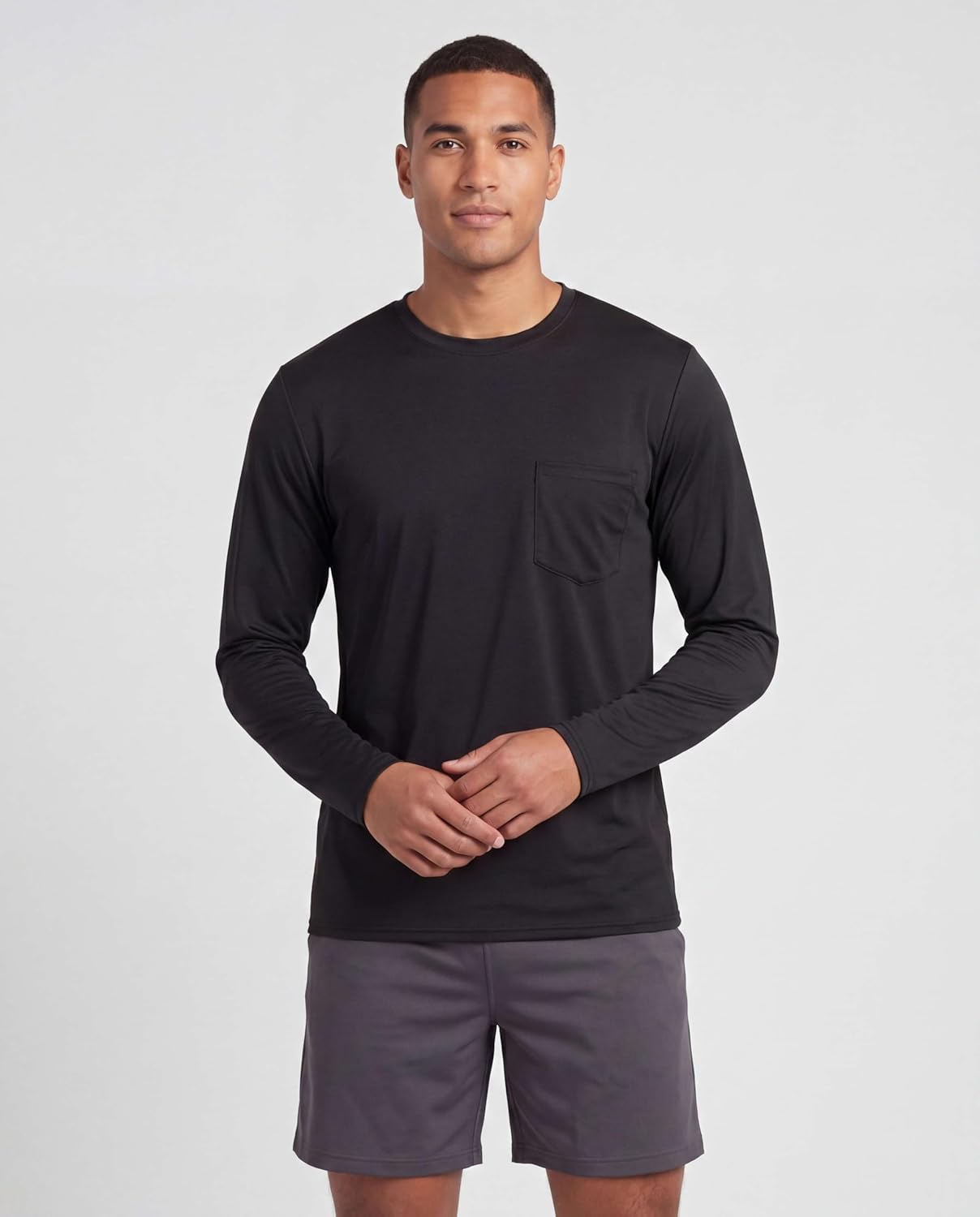 Real Essentials 4 Pack: Men's Dry-Fit Active Athletic Long Sleeve Pocket Crew T-Shirt Outdoors UPF 50 (S-5XLT)