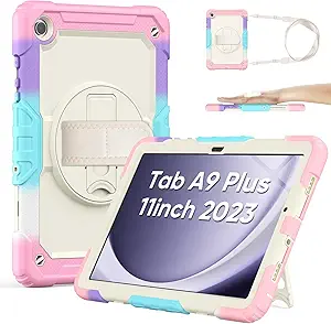 SIBEITU Case for Galaxy Tab A9+ 2023 with Screen Protector | Galaxy Tab A9+ Plus Case 11" for Kids | Heavy Duty Shockproof Cover w/Hand Grip Shoulder Strap for Samsung Tab A9 Plus, Colorfulpink