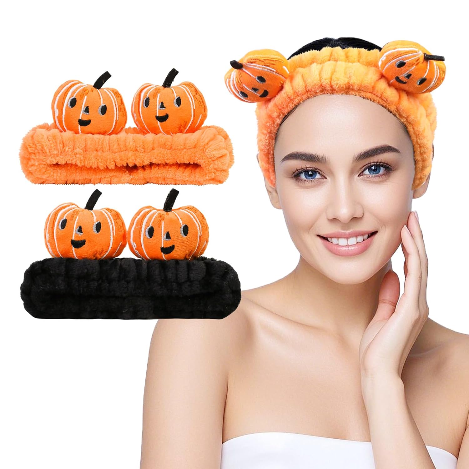 Spa Headband for Washing Face, 2 Pack Cute Halloween Hair Band for Shower Yoga Beauty, Fluffy Makeup Headband, Kawaii Facial Headbands for Woman Girls, Orange+Black Pumpkin Spa Headband for Washing Face, 2 Pack Cute Halloween Hair Band for Shower Yoga Beauty, Fluffy Makeup Headband, Kawaii Facial Headbands for Woman Girls, Orange+Black Pumpkin