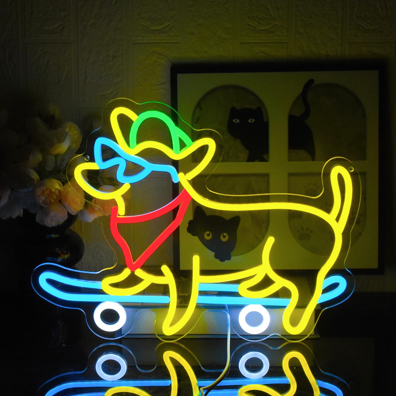 ‎‎UExnkj-Y Neon Sign for Dachshund Skateboard Dog Neon Sign Dimmable Neon Sign for Bedroom, Skateboard Shop, Pet Store