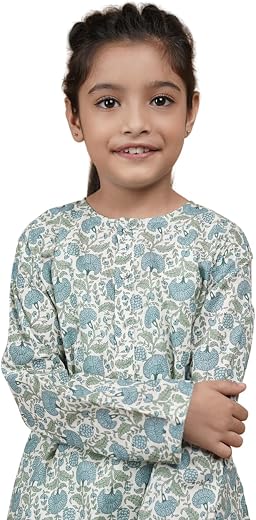 BARIA Sanganeri Print Jaipur 100% Cotton Kurta Pajama Set for Girls | Soft &amp; Breathable Ethnic Wear