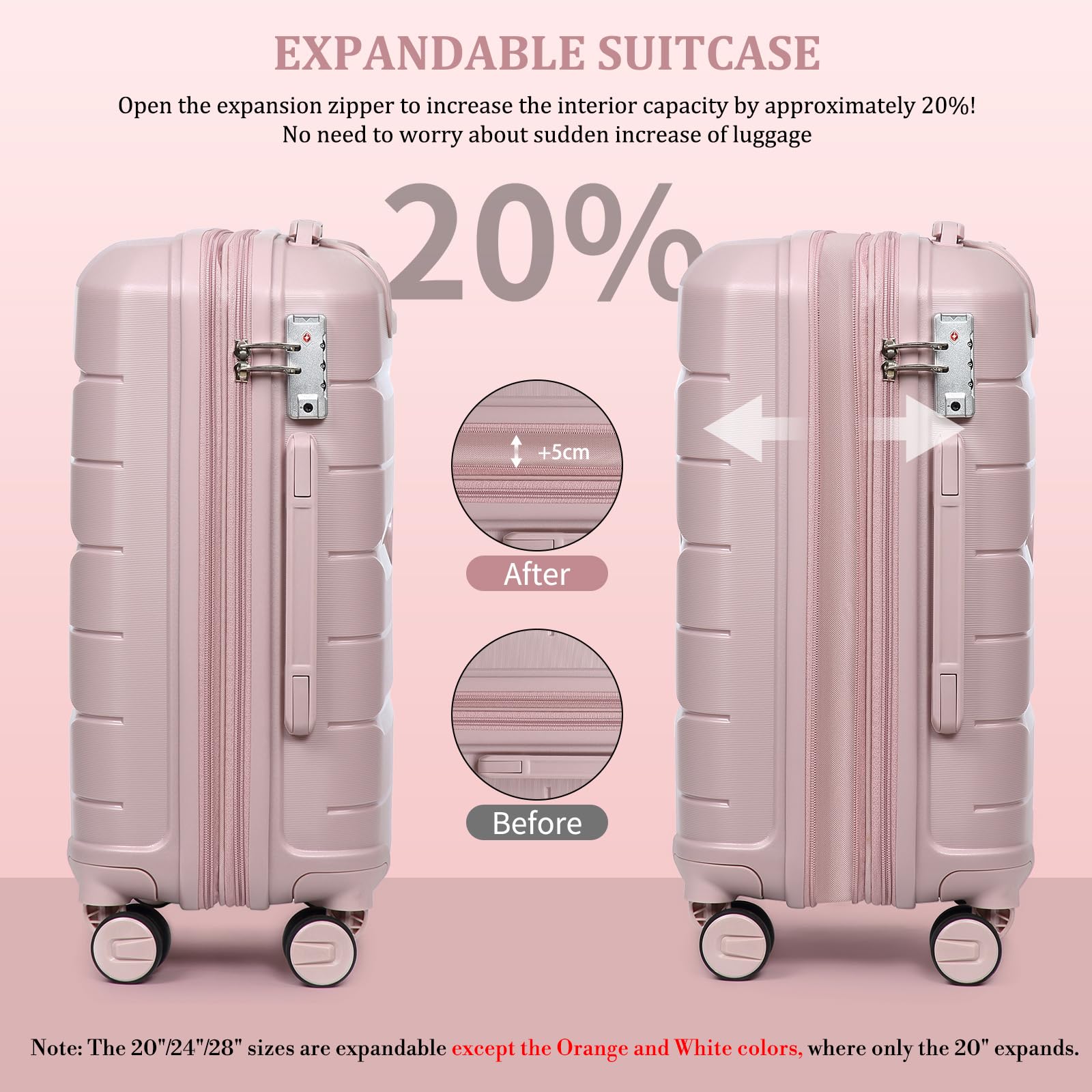 Sea choice Set di Valigie Rigide 4 Pezzi PP Espandibili Grande Trolleyset | Beauty Case,Ultra Leggera Set Trolley da Viaggio,Chiusura TSA,4 Doppie Ruote,100% Polipropilene,Piccola + Media + Grande
