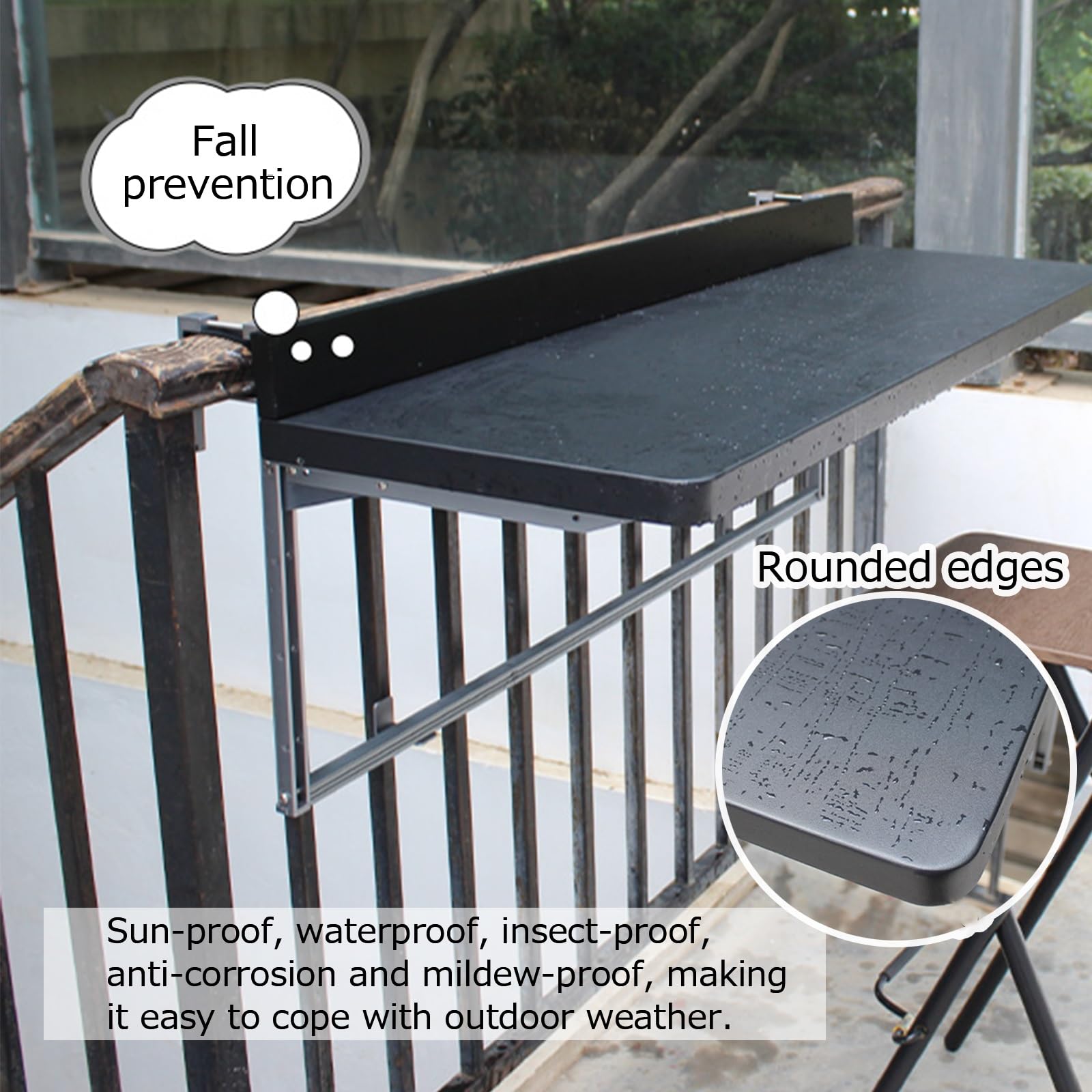 Tavolino Regolabile da Appendere alla ringhiera del Balcone, Design Pieghevole per terrazze e balconi, Soluzione Pratica e salvaspazio.