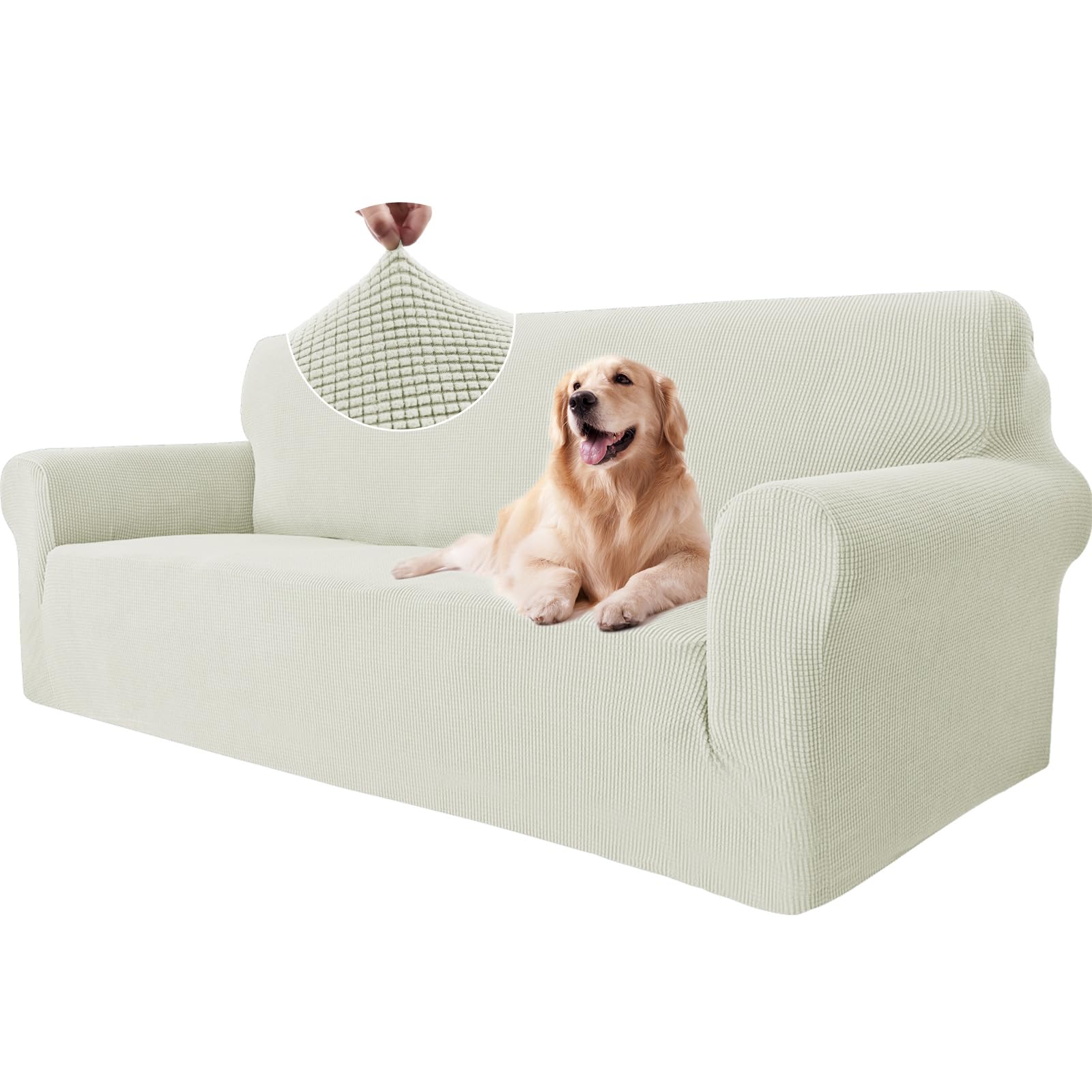 Ystyle Elasticas Sofa Cover, 3 Seater Sofa Cover, Adjustable Sofa Covers with Armrests, Thick Sofa Cover, Anti Cats, Dogs and Pets, Modern Sofa Cover, Stain Resistant, Washable, Natural White Global Recycled Standard Global Recycled Standard Global Recycled Standard