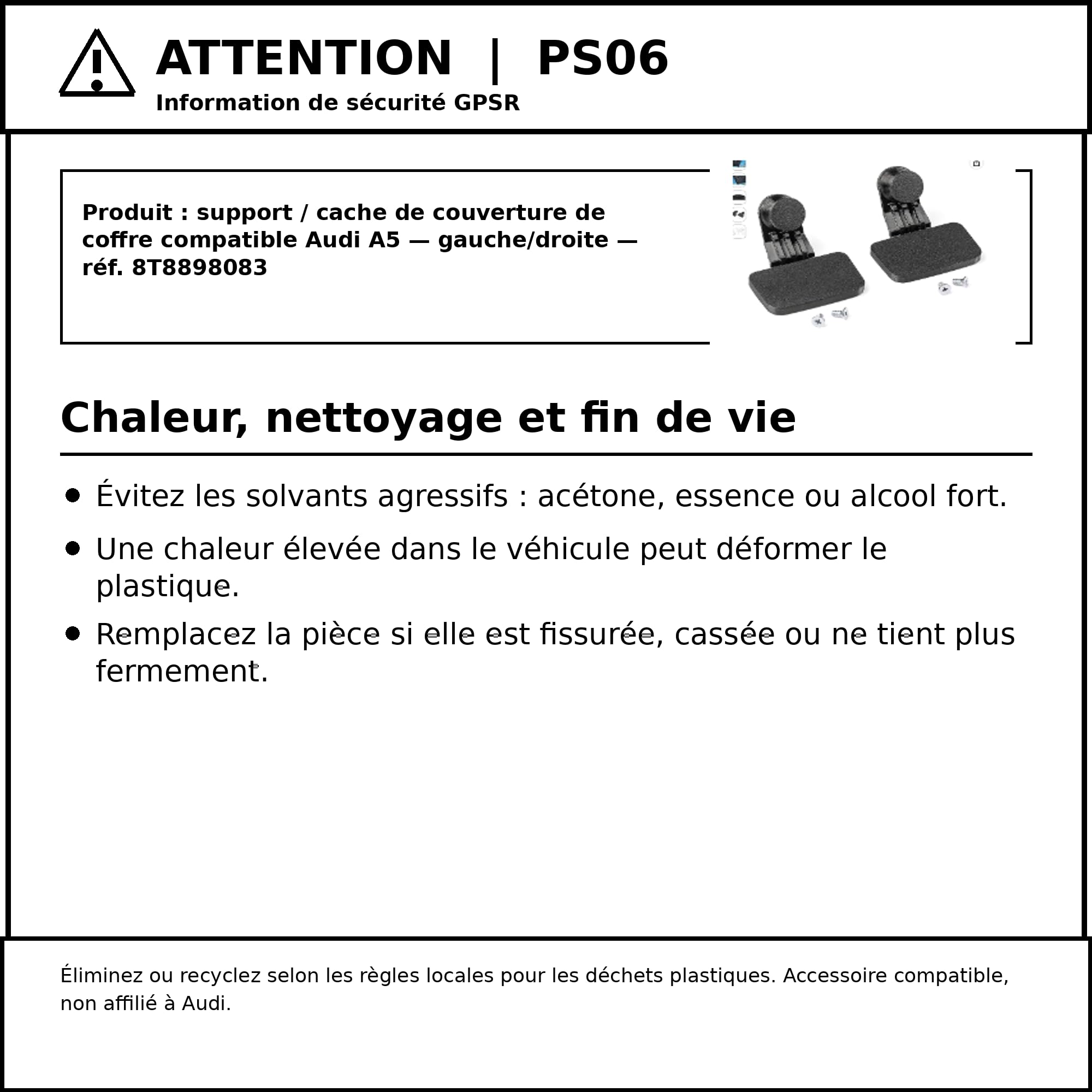 Couverture de chargement pour étagère de coffre A5 avec clips pour hayon - Gauche/Droite - 8T8898083