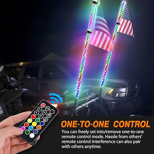 Miniatura 5 de Nilight 2 luces LED RGB en espiral de 6 pies con luz RGB de persecucióndanza, control remoto RF, látigos de antena iluminados para Can-am ATV UTV