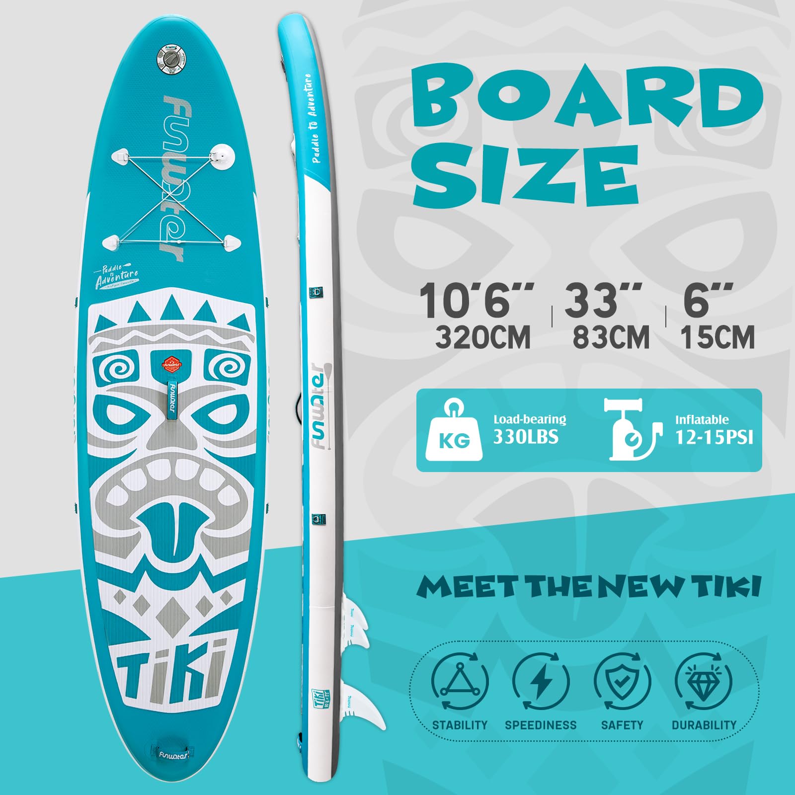 FunWater SUP Gonfiabile Stand Up Paddle Board Tavole da SUP Gonfiabili Adulti Tavola da Surf con Accessori Pompa a Mano,Pagaia,3 Pinne