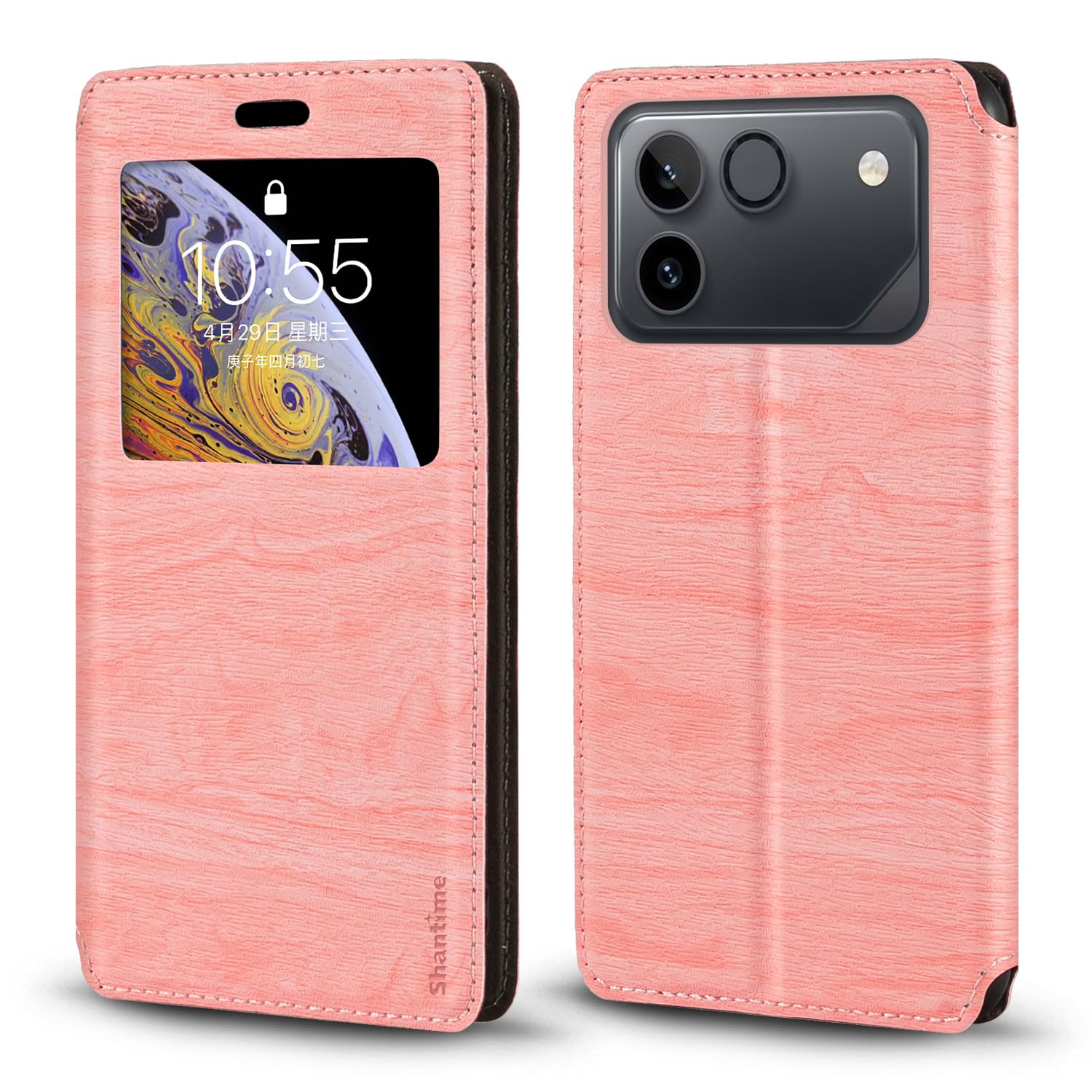 Viewable Window Leather Flip Case Compatible with Huawei Honor Win RT 4G, Elegant Design Clear Display Invisible Magnetic Cover and Card Slot(Pink)