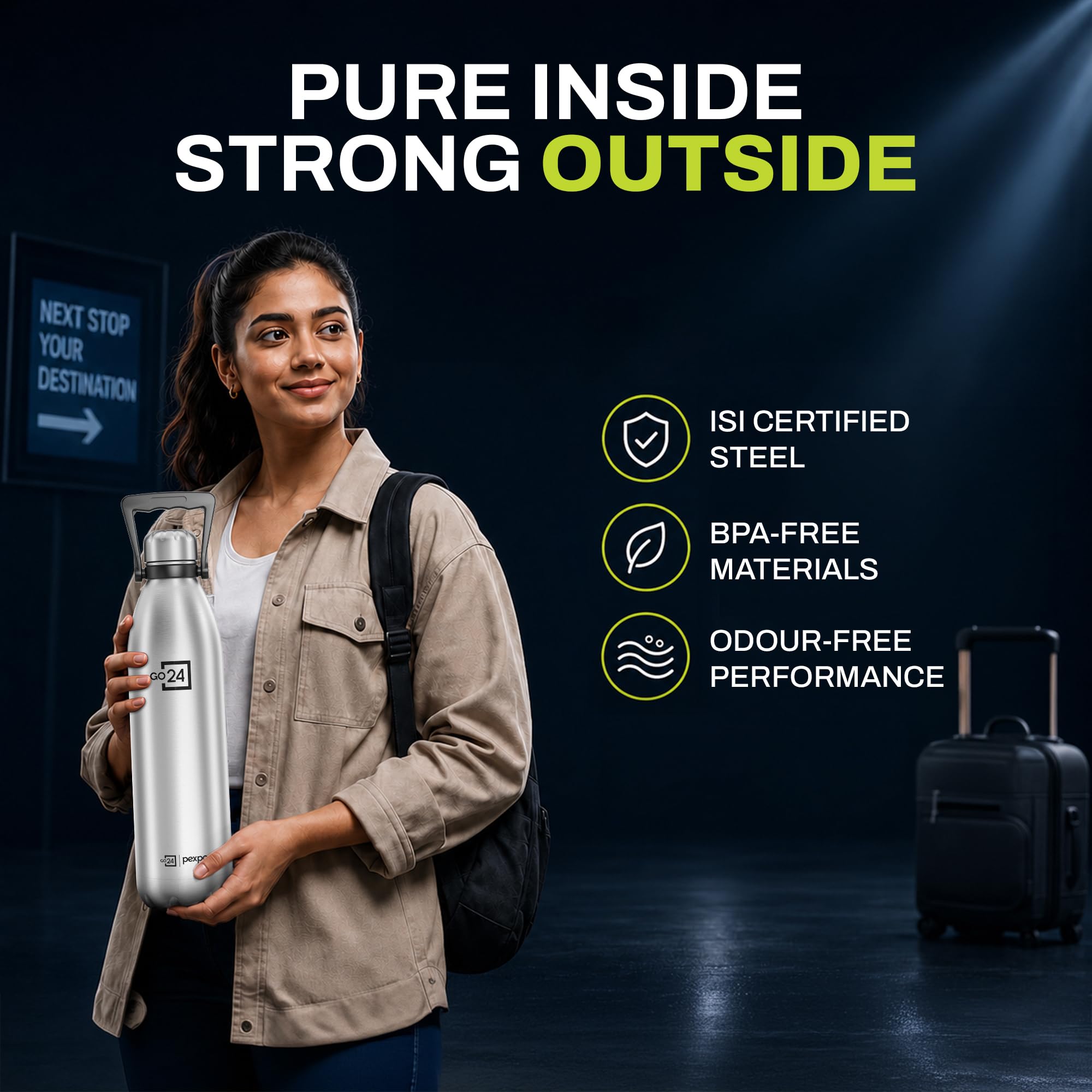 Go24 pexpo Echo Pro ISI Certified Stainless Steel Water Bottle 2000ml Hot & Cold Thermos Water Bottle | Vacuum Insulated Water Bottle with Handle | Travel | Adults - Silver — Amazon image 7