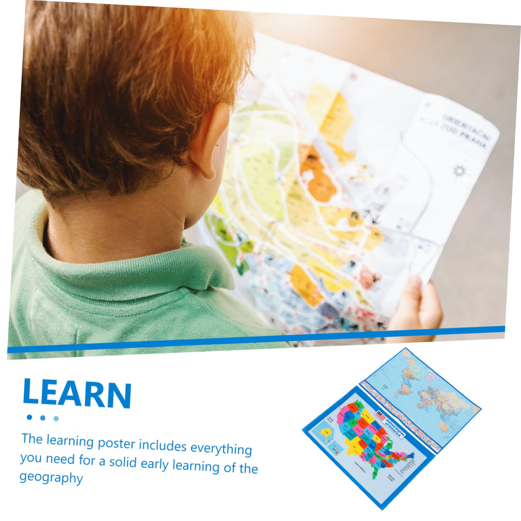 Veemoon Poster Educativo Mappa Del Mondo e Stati Uniti 40x60 Cm Set 2 Pezzi