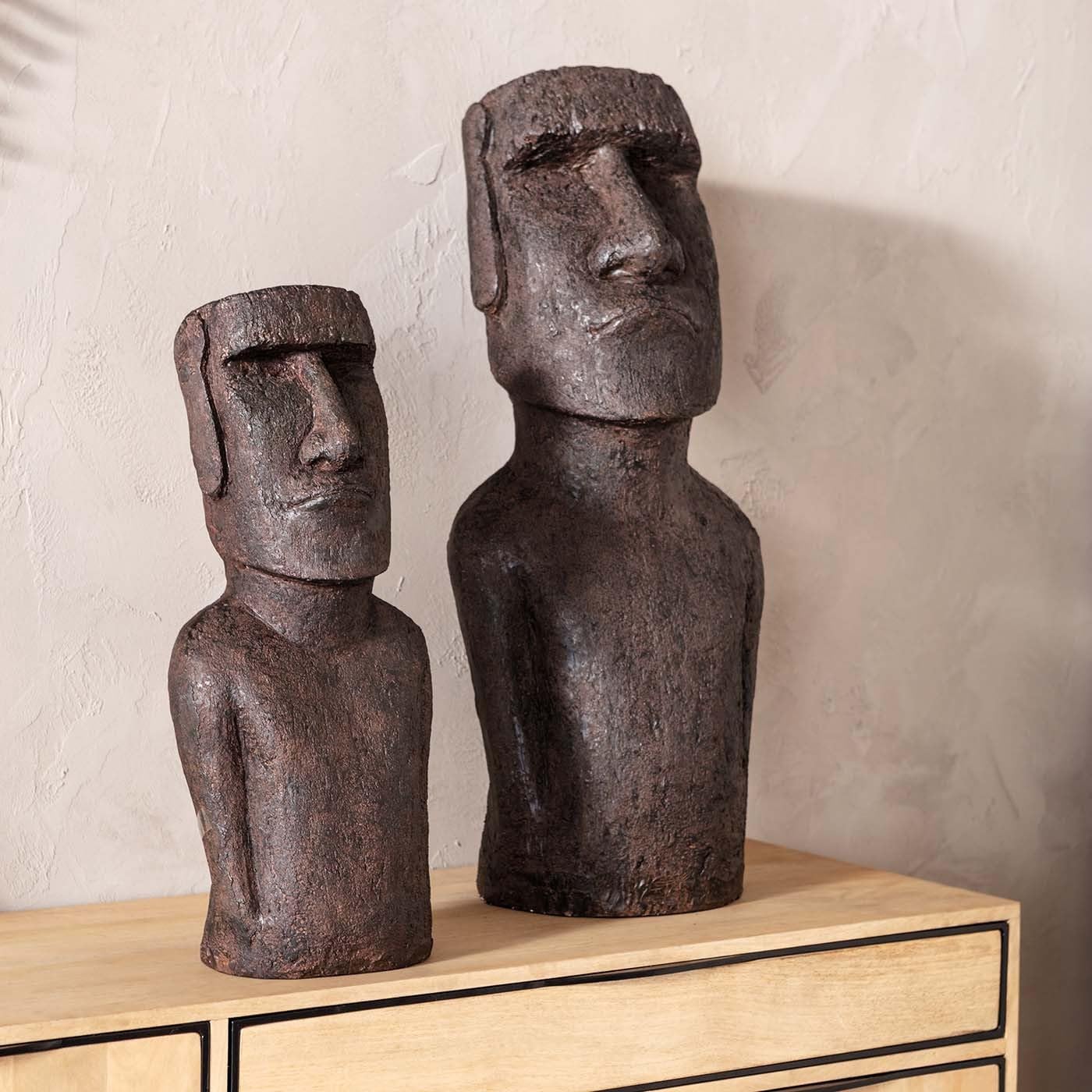 Kare Design figura decorativa Easter Island, marrone, ceramica, fatto a mano, figura decorativa per pavimento, decorazione casa etno, 60x25x20cm (A/L/P)