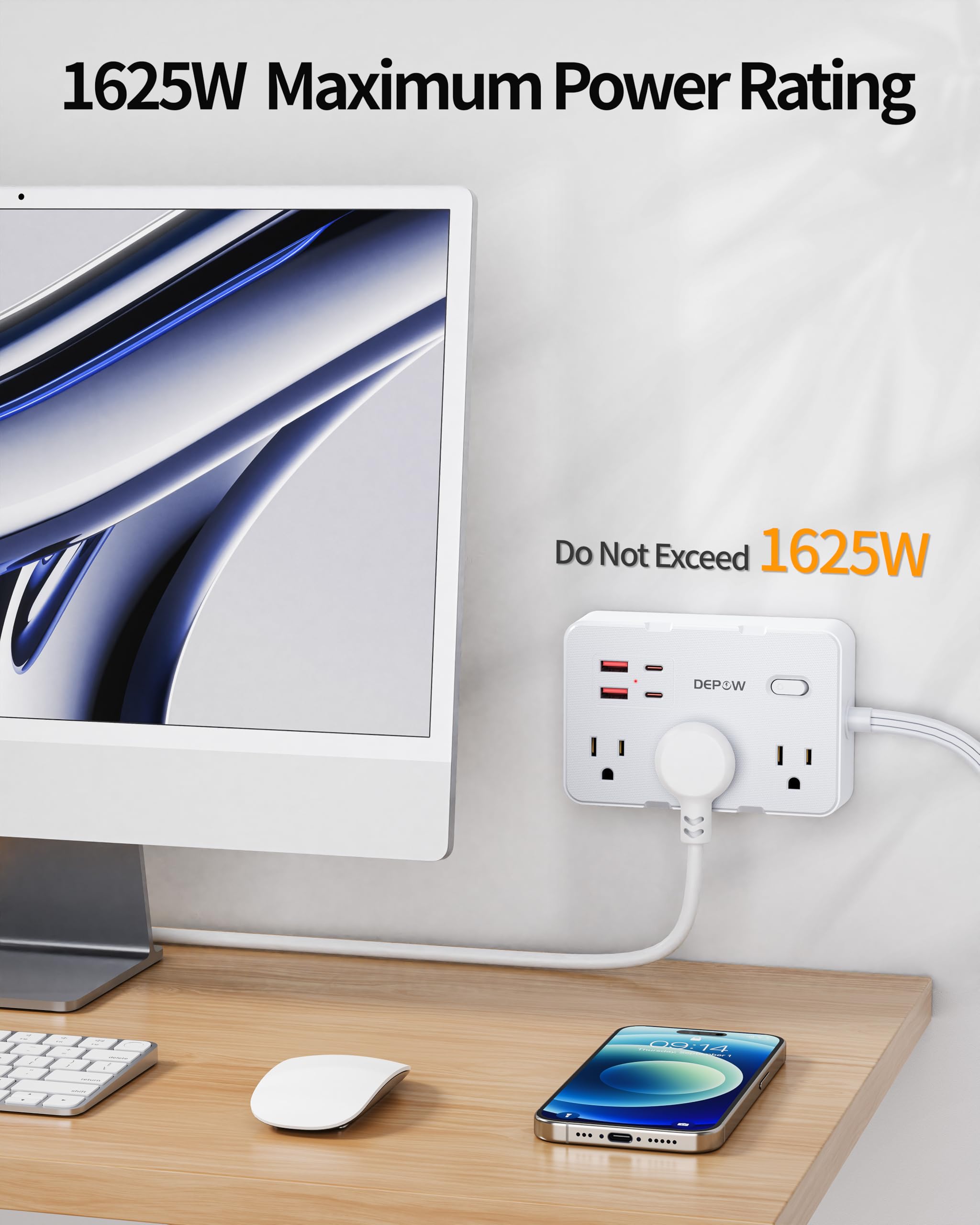 DEPOW Power Strip, cable de extensión de 3 pies