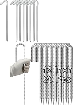 VVOKGO 9 Inches 8 Pack Heavy Duty Tent Stakes and Rebar Stakes 12 Inch J Hook 20 Pcs