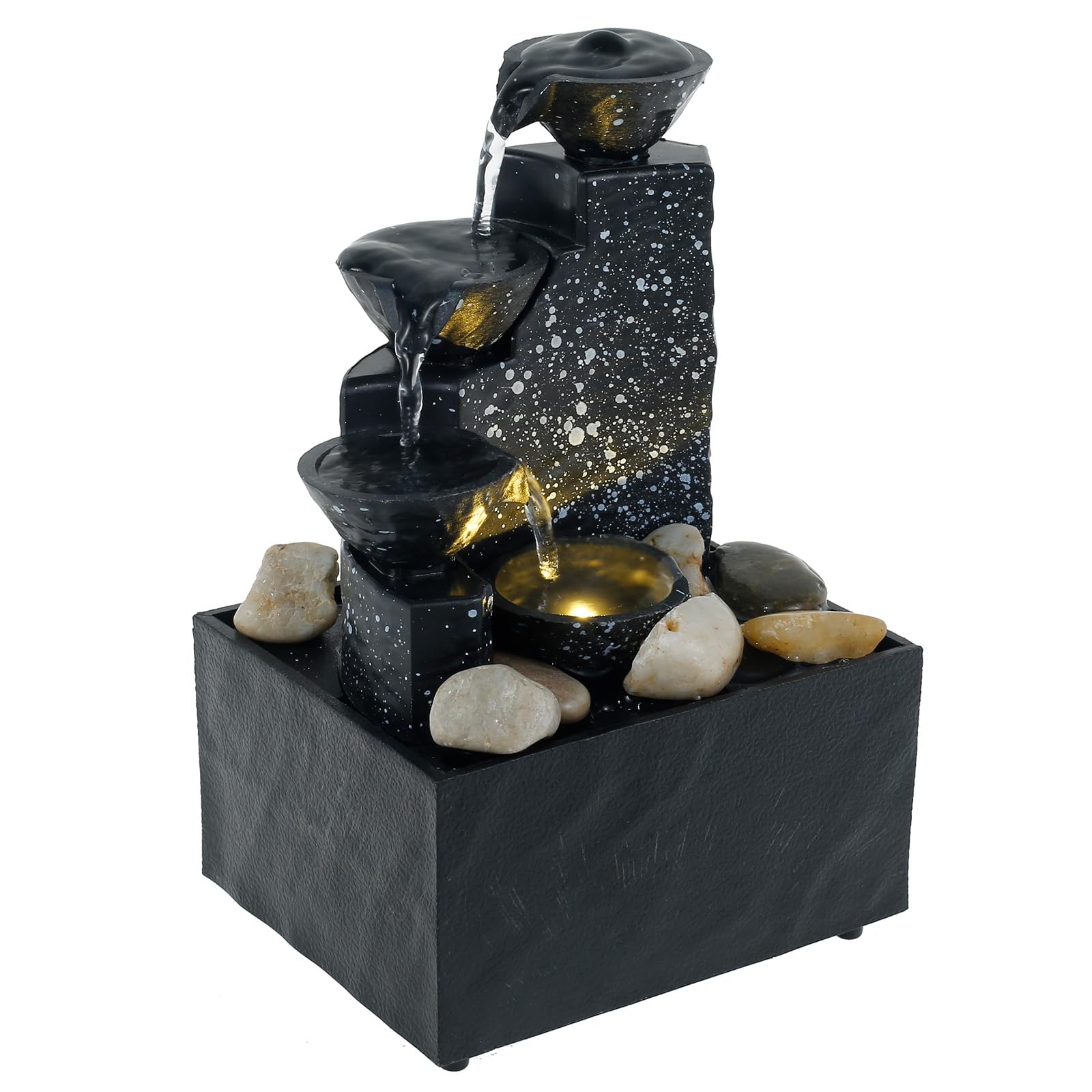 Indoor Tabletop Fountain Water Feature with LED Lights, USB Charging Desktop Waterfall Fountain, Sound Relaxation Creative Zen Meditation Fountain Decor for Table Office Home Bedroom(Style 1)