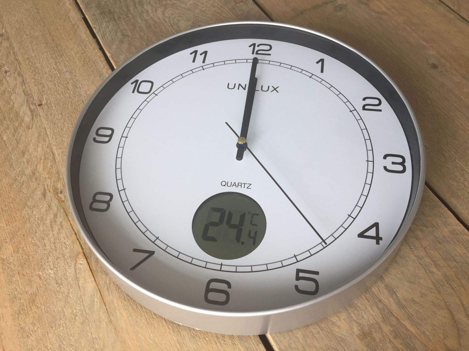 Unilux Wanduhr Tempus, 30cm, ohne Ticken, mit Digitalanzeige für Temperatur