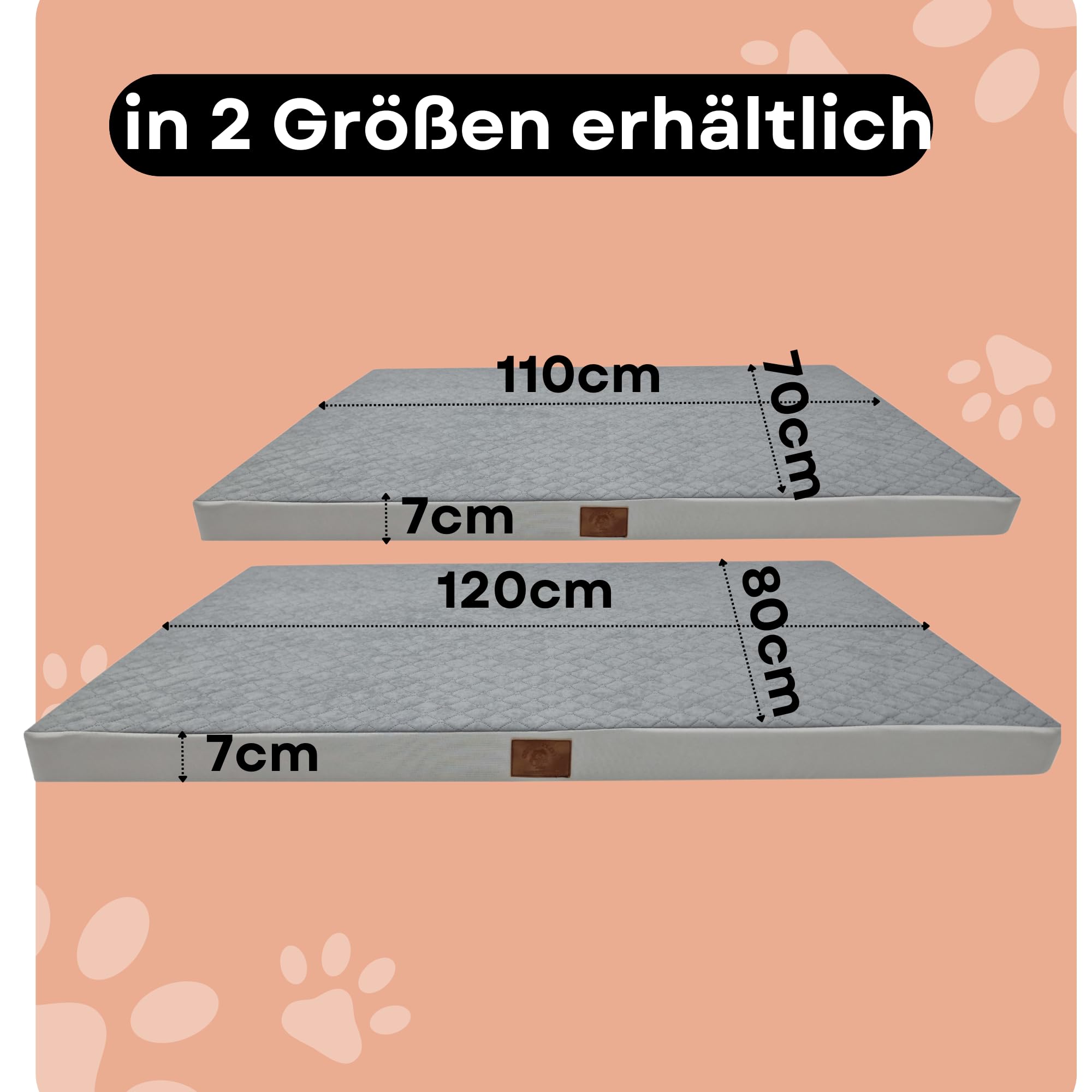 Odolplusz - Cama ortopédica para perros de tamaño mediano y grande, colchón para perros con funda lavable, grafito, 120 x 80 x 7 cm