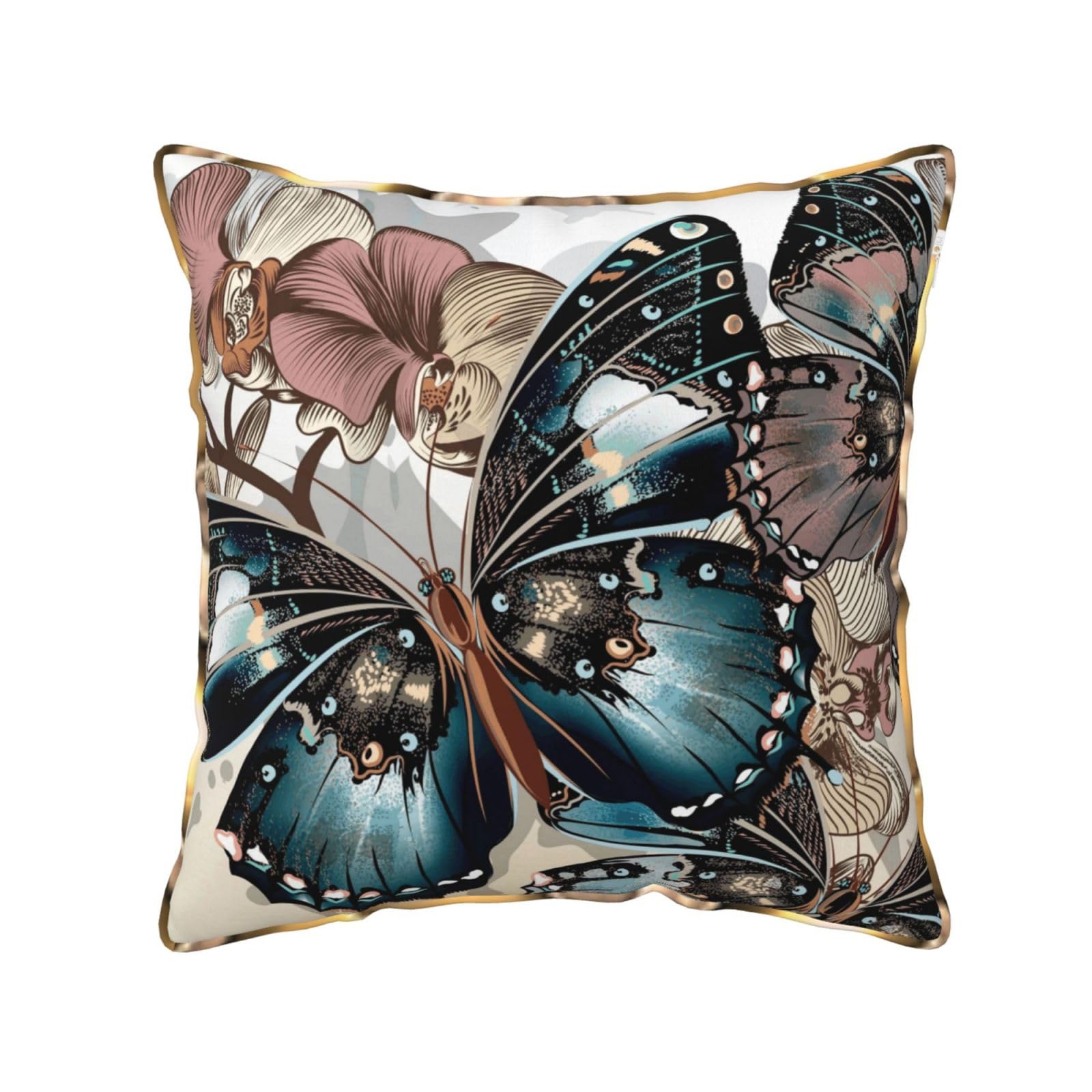 FZGGWYHL Butterfly flowers printed Velvet Throw Pillow Cover Pillowcase