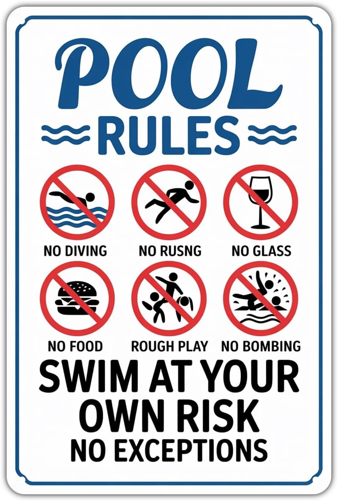 IDGTTLDF Pool Rules Distressed Metal Plaque Vintage Swimming for Backyard Pool Patio Decor 8 X 12 in