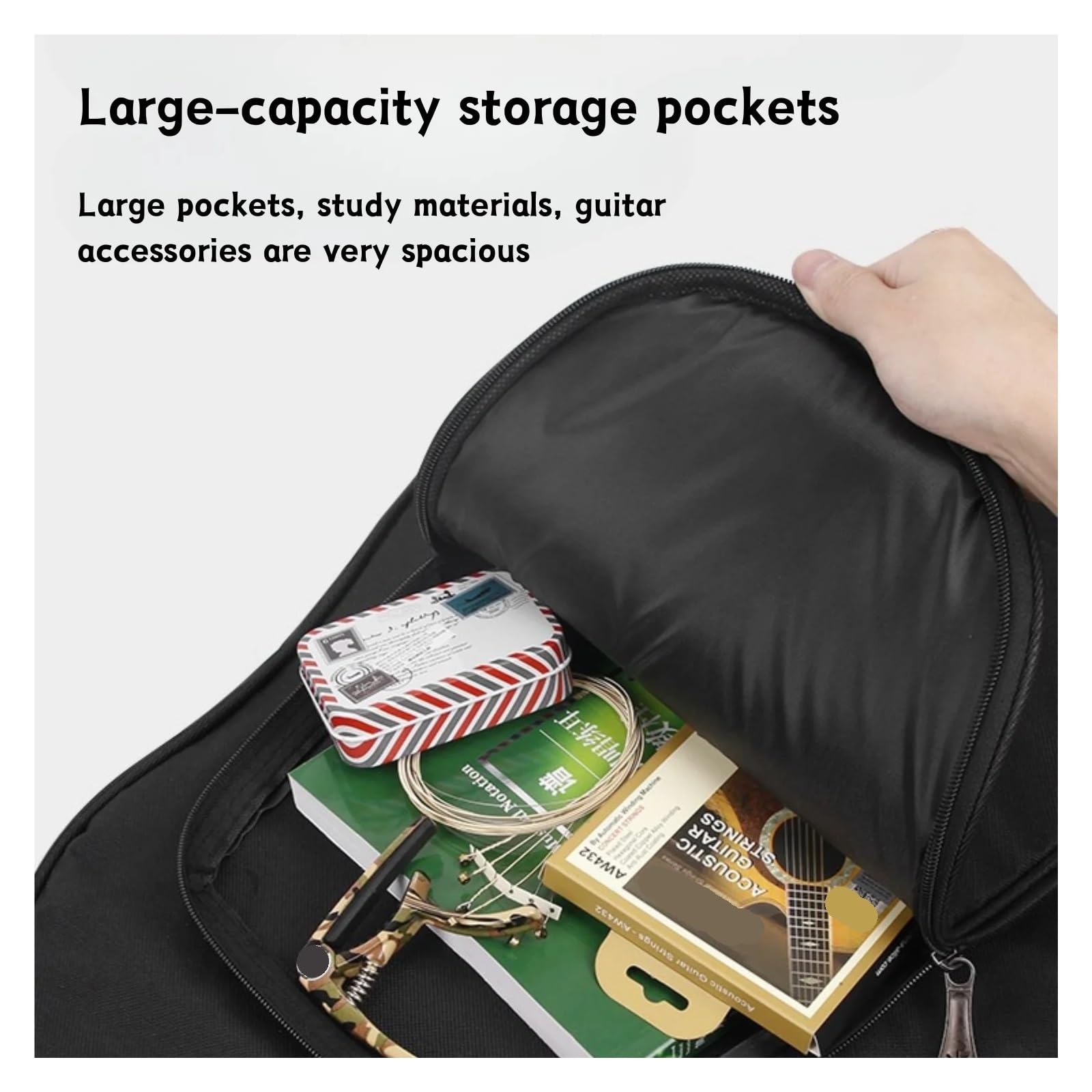 Torba na gitarę 41 cali, akustyczna, elektryczna, wyściełana, wodoodporny, regulowany pasek, osłona przeciwpyłowa, czarna