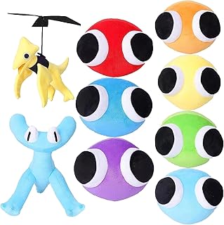 Rainbow Friends Plush, Rainbow Fiends Chapter 2, Cyan Rainbow Friends Plush, Rainbow Friends Toys, Rainbow Friends Birthday Decorations (Cyan + Yellow)(9pcs)
