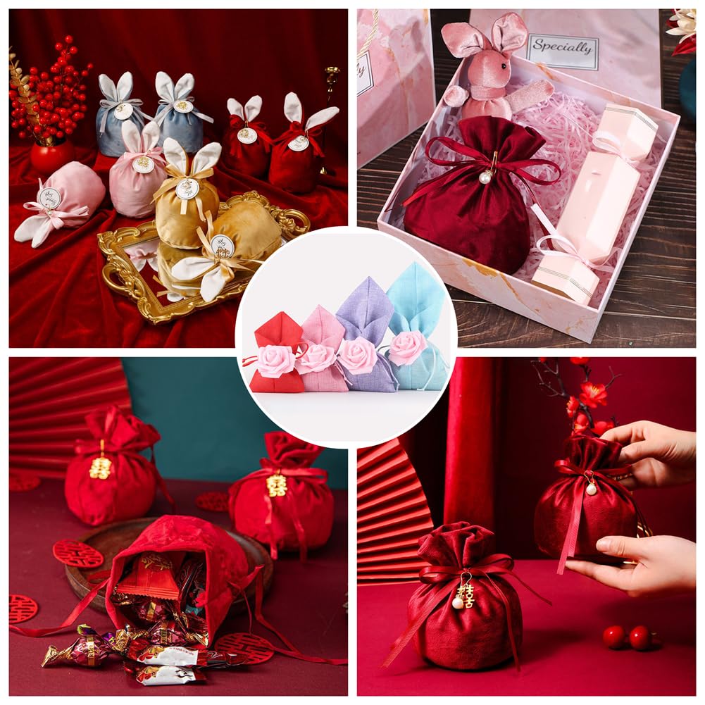 50pcs 9×18cm Geschenktüten mit Blumen Leinen Schmuckbeutel Schmuckbeutel Geschenkbeutel Leinensäckchen für Hochzeit Babydusche Weihnachten Party Schmuck Süßigkeiten Rosa