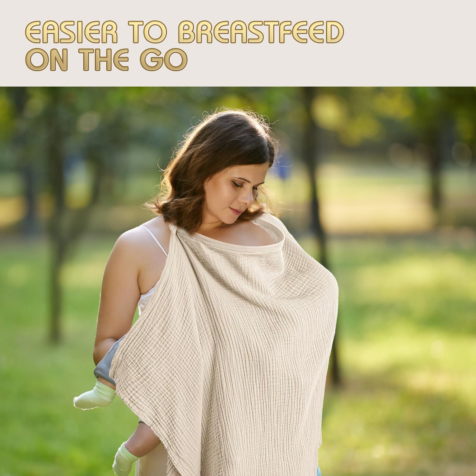 VEGCOO Couverture Allaitement Bébé, Couvertures d'allaitement, Tablier Allaitement Bebe et Serviette de Salive, Cache Allaitement Écharpe pour Mamans, Coton Douce Respirante Ajustable (couleur avoine)