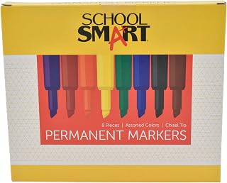 School Smart 1354254 Permanent Marker Set, Broad Chisel Tip, Assorted Colors (Pack of 8), 0.63 H x 5.25 L x 5 W