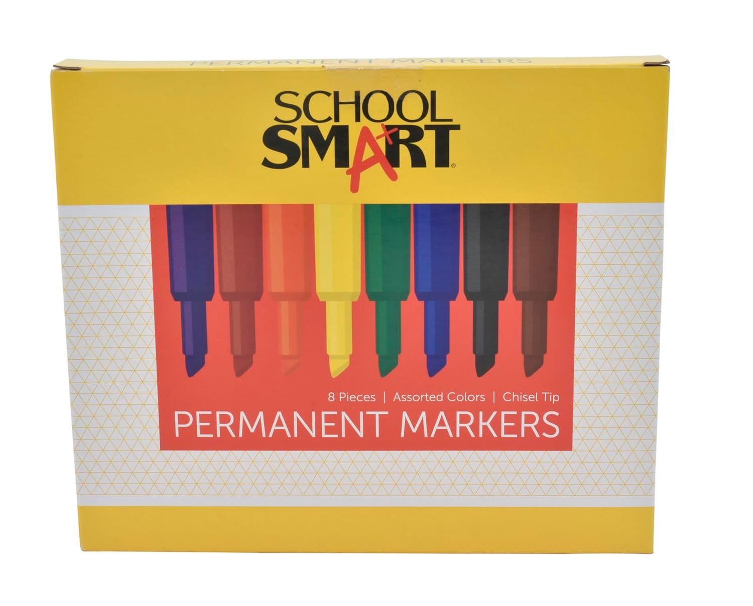 School Smart 1354254 Permanent Marker Set, Broad Chisel Tip, Assorted Colors (Pack of 8), 0.63 H x 5.25 L x 5 W