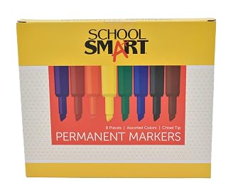 School Smart 1354254 Permanent Marker Set, Broad Chisel Tip, Assorted Colors Pack of 8, 0.63 H x 5.25 L x 5 W