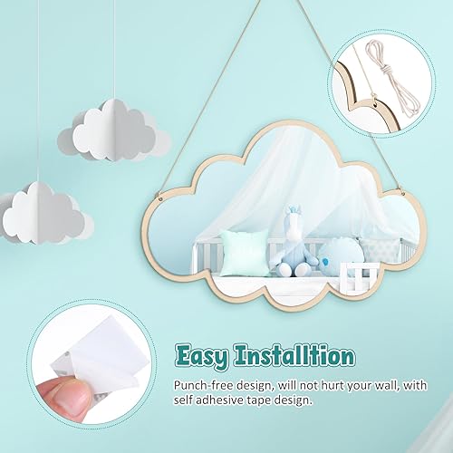 Miniatura 6 de Espejo decorativo con forma de nube, espejo en forma de nube, inastillable, espejo de pared, sin vidrio, espejo seguro para niñas, guardería,
