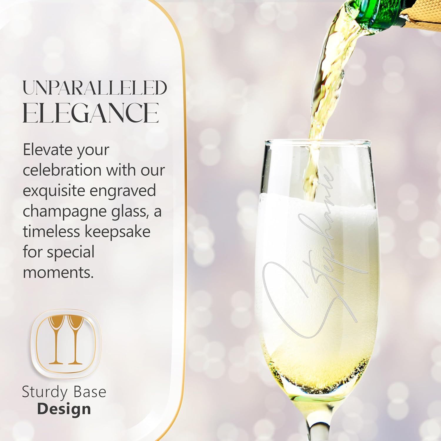 Personalized Custom Vertical Your Name Laser Engraved Champagne Flute Glasses 8 oz. with Box, Customizable Gift for Wedding (Set of 2)