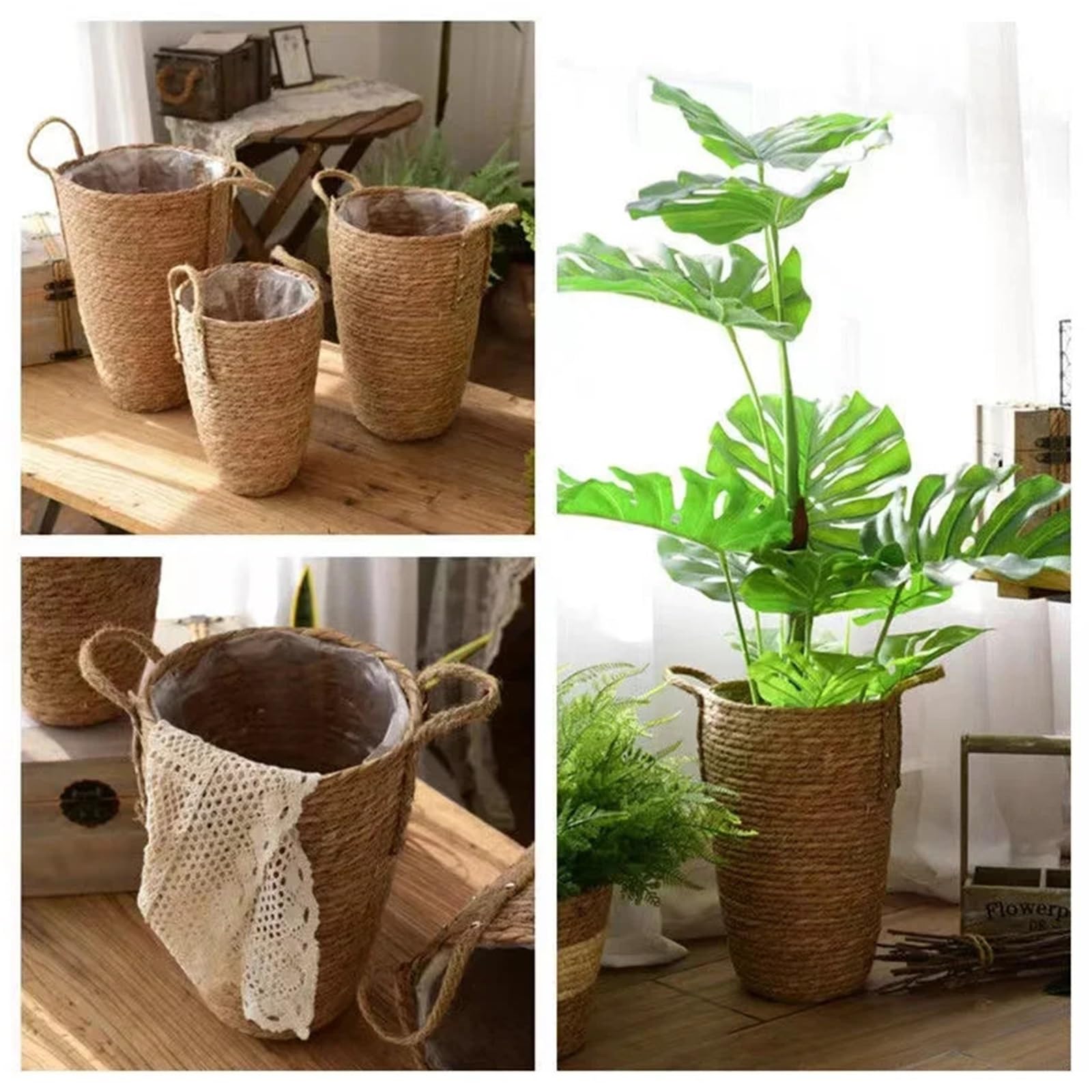 Cache Pot en Osier Grand Panier de jardinière en Osier, Pot Fleur, décoration Jardin Maison, Seau à Linge, paniers Rangement for vêtements Sales, Porte-Jouets(Size M 21x35cm)