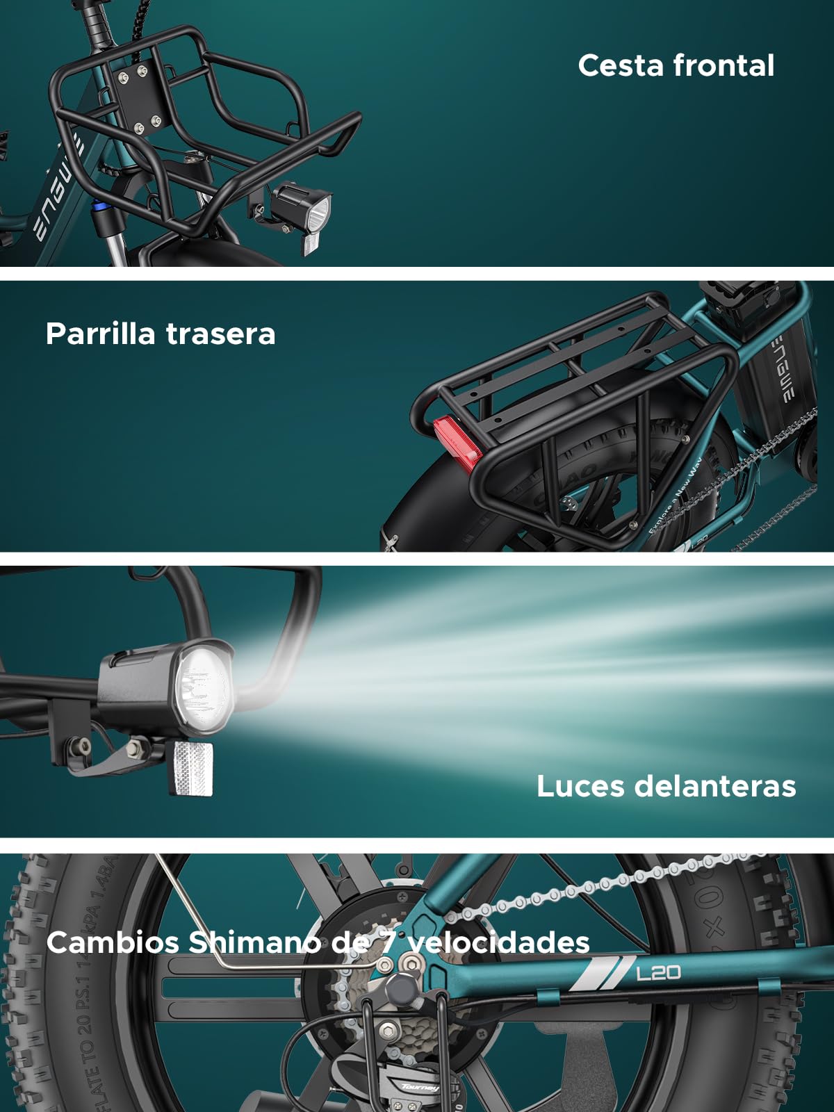 ENGWE Bicicleta Electrica para Adultos, 20 * 4.0 Fat Tire Step-Through E-Bike para Mujeres - Bateria 48V 13A - 7-Velocidades - Amortiguador Dual - para Desplazamientos y Excursiones L20/L20 Boost