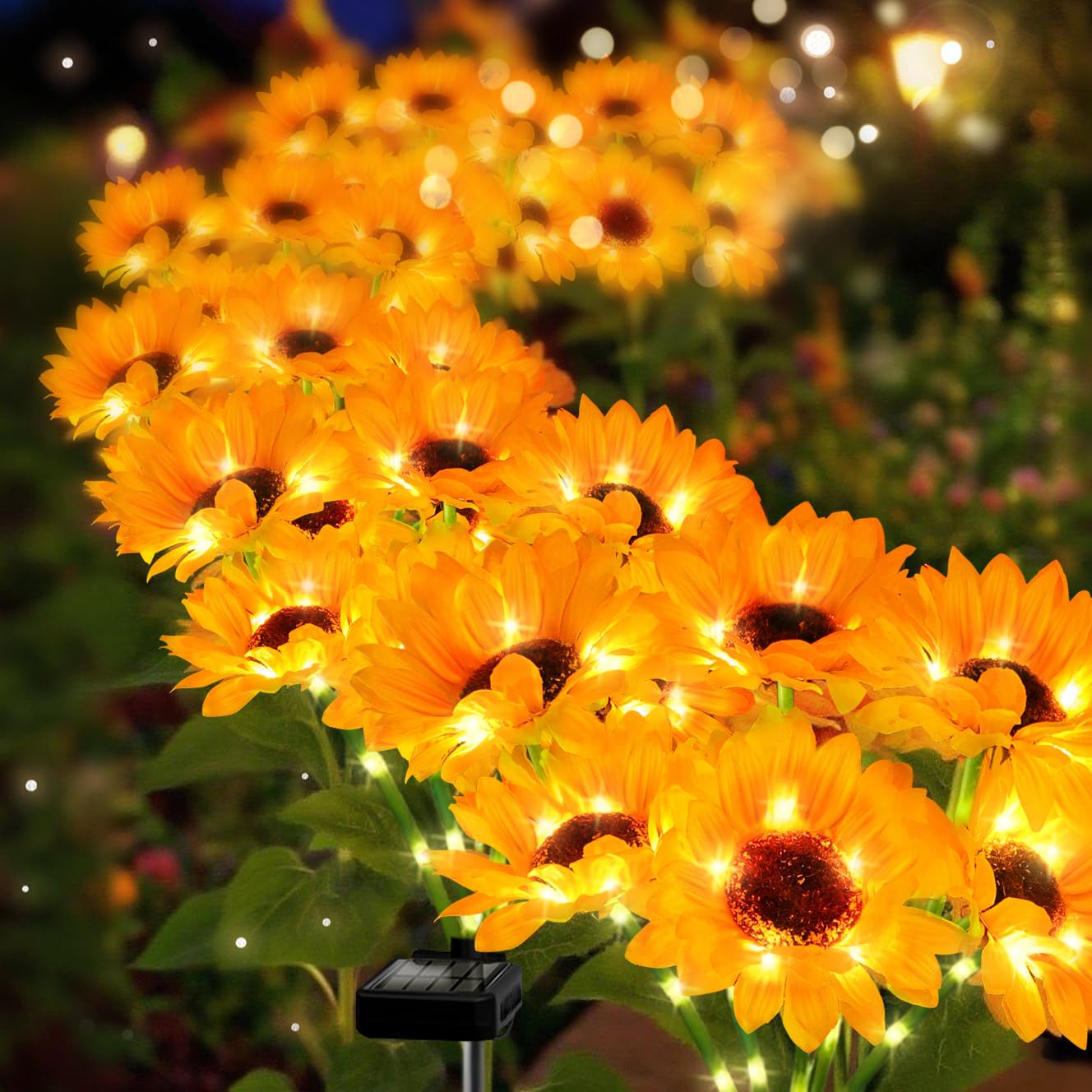 Confezione da 2 luci solari da giardino a forma di girasole, luce bianca calda, a LED, per esterni, per cortile, patio, prato, vialetto, impermeabile IP65, regalo ideale per donne, mamma