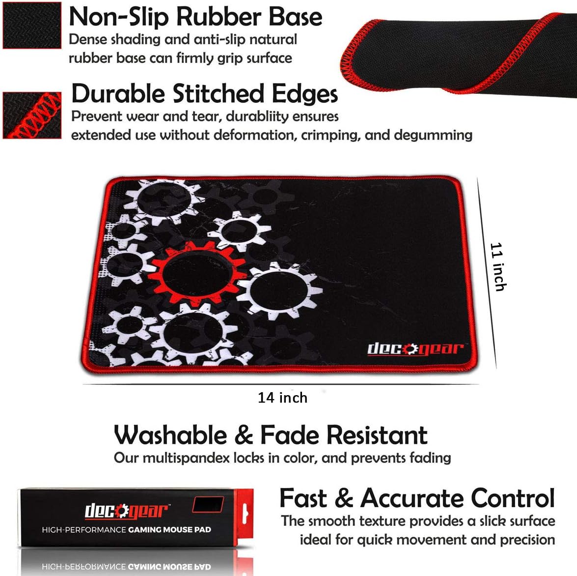 Deco Gear Medium Sized Pro Gaming Mouse Pad Water Resistant Non-Slip (11" x 14")
