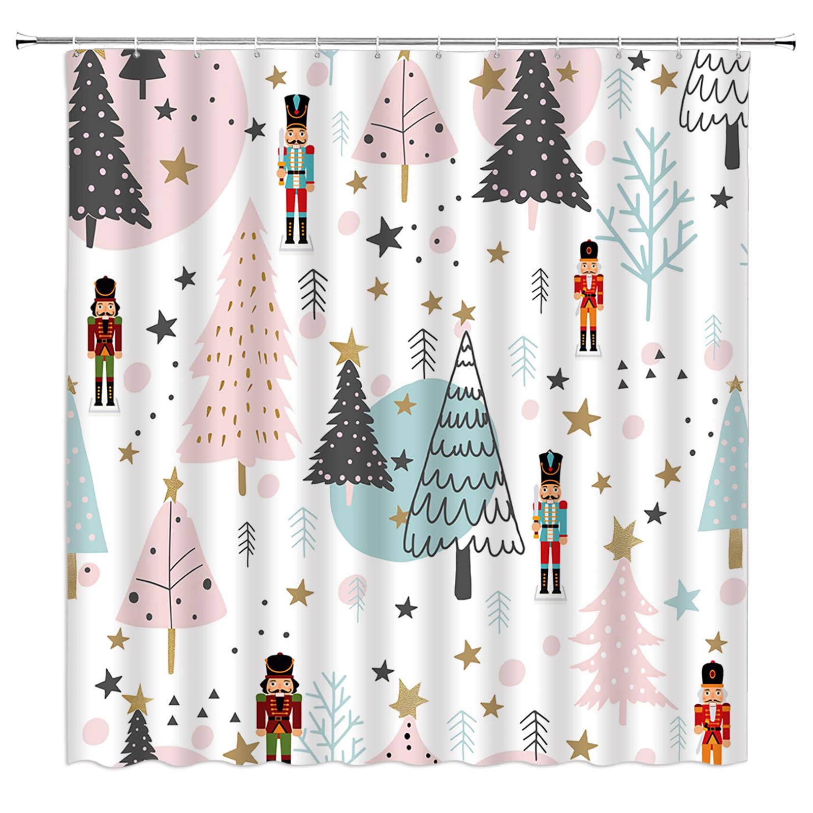DSMEUE Christmas Tree Shower Curtain - Pink Xmas Tree Snowflake Pattern Fabric Bathroom Decor (70x70 Inches) - View #11