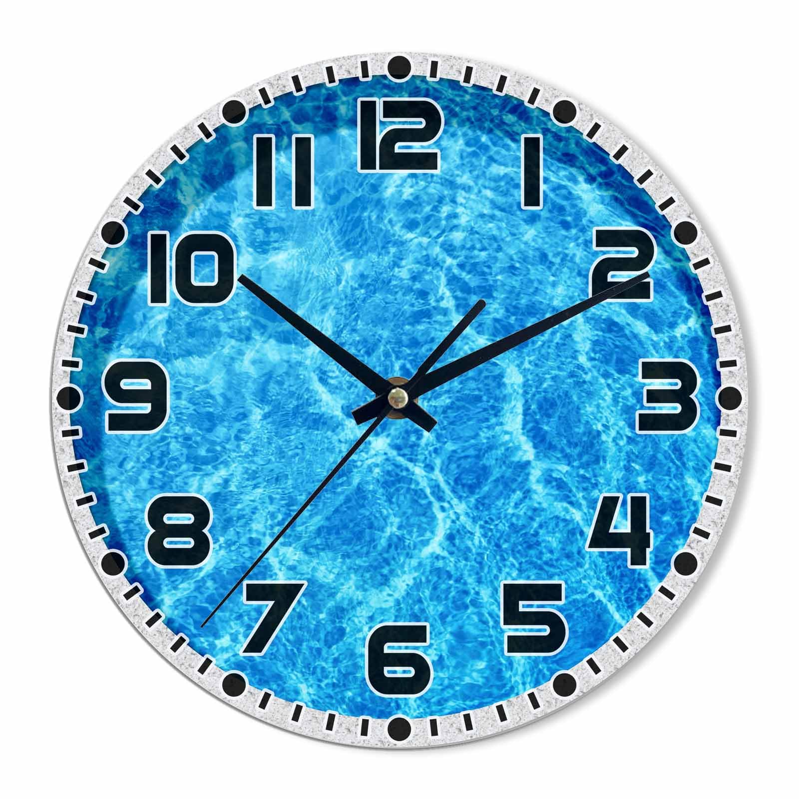 NOMEDOGYIM Swimming Pool Wall Clock 10 inch Round Round and Blue Silent Non Ticking Wood Wall Clocks Battery Operated Easy to Read Decorative Wall