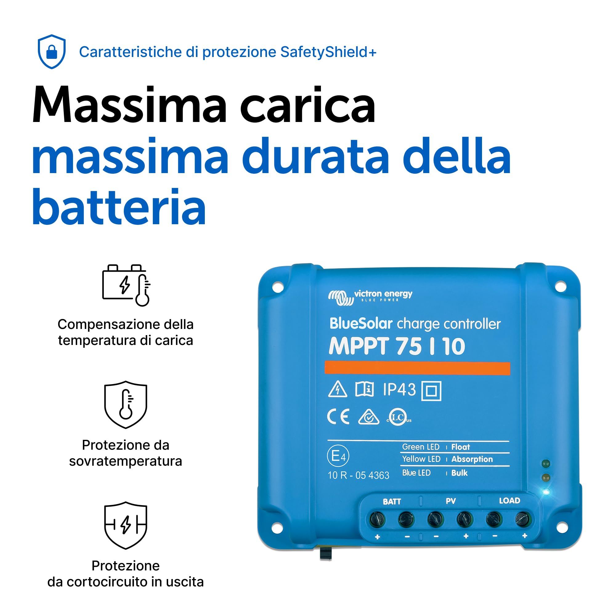 Victron Energy BlueSolar MPPT 75V 10 amp 12/24-Volt Regolatore di Carica Solare