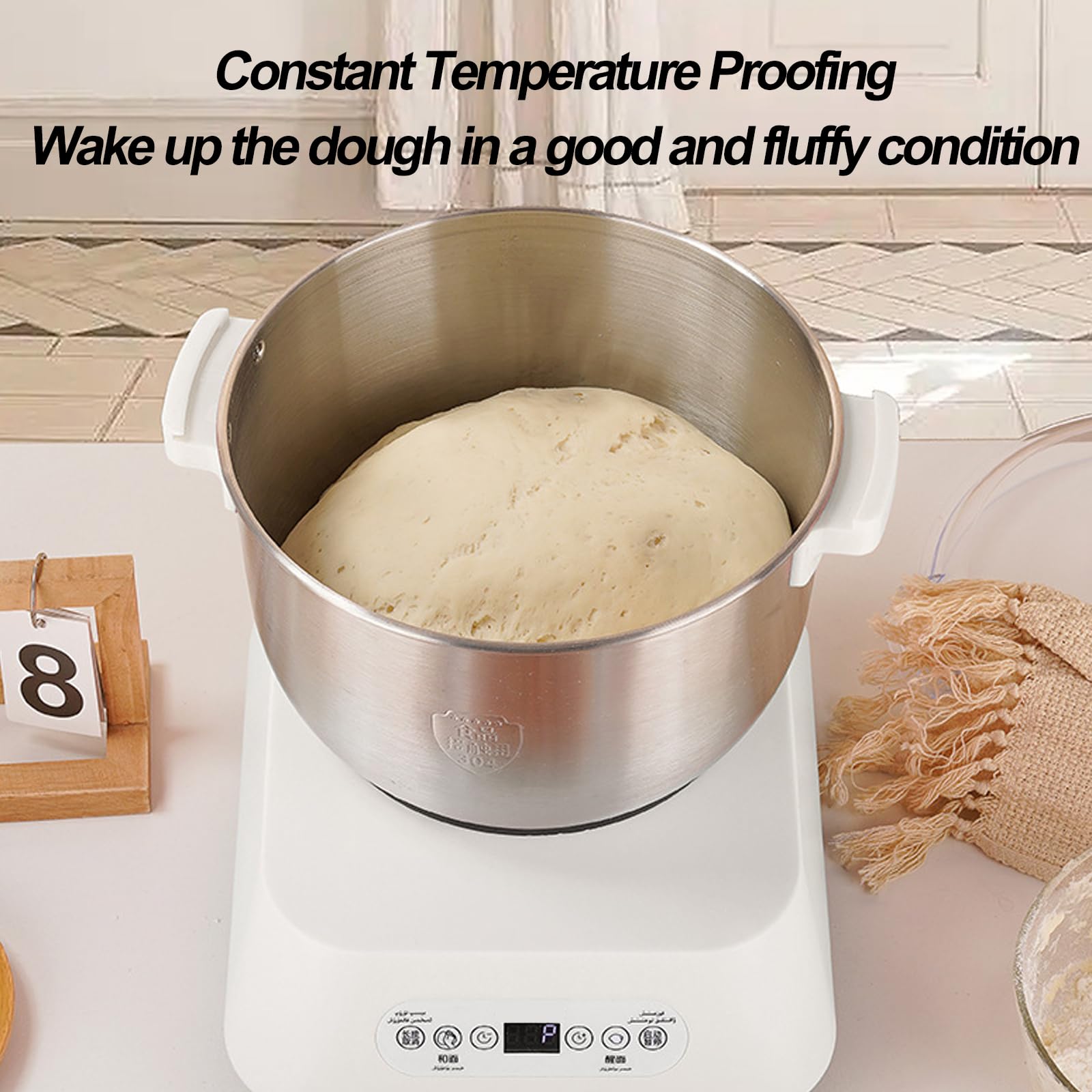 Batidora De Masa Vertical Eléctrica, Amasadora De Masa Automática Batidora De Cocina De 7 L Tazón De Acero Inoxidable 304, Fermentación A Temperatura Constante para La Mayoría De Los Cocineros Caseros