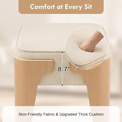 Miniatura 3 de Taburete de pie cuadrado de 18.3 pulgadas, modernos de mediados de siglo, otomano con patas de madera, taburete rectangular para maquillaje,