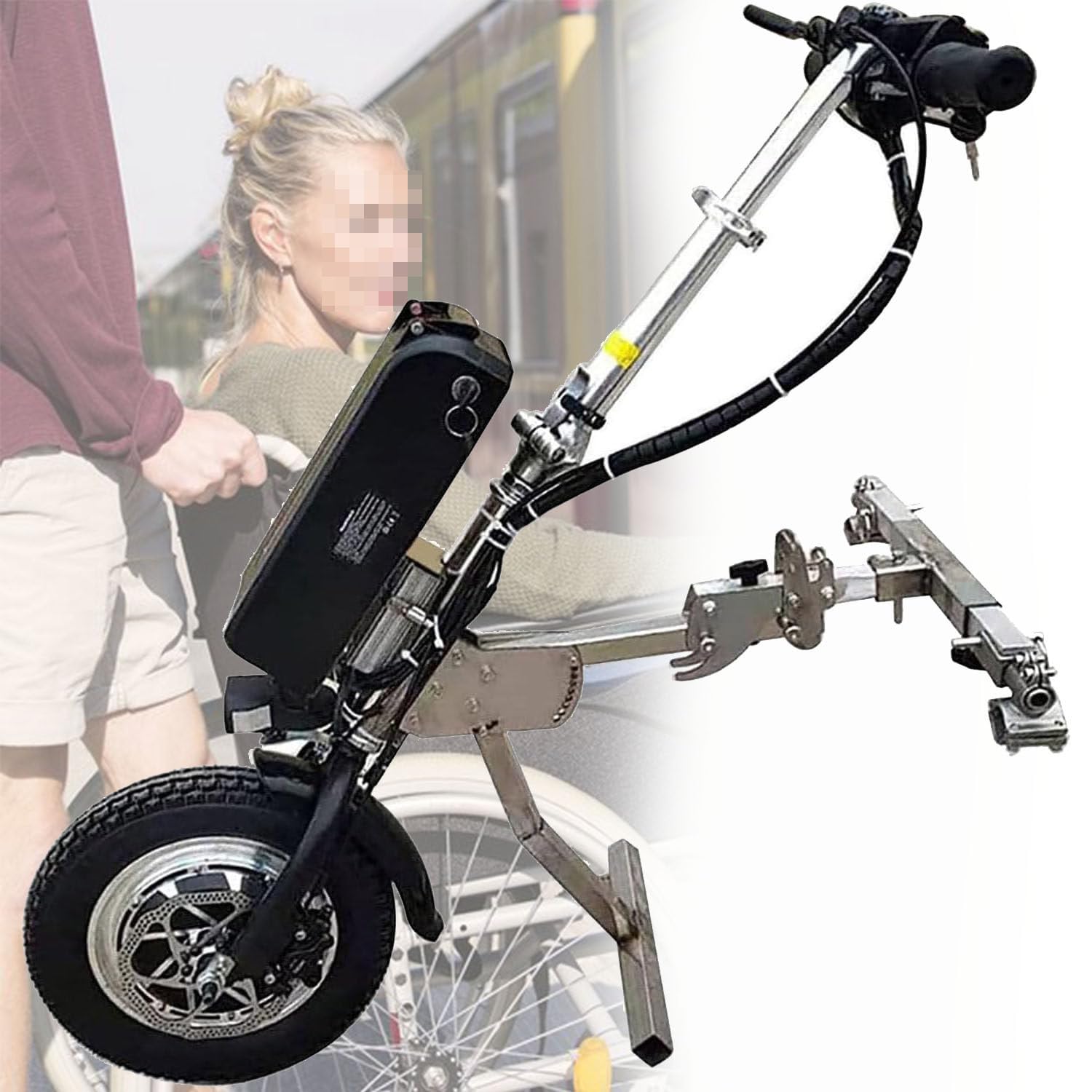 Elektryczny rower ręczny do wózków inwalidzkich, 500 W, elektryczne koło do ręcznego wózka inwalidzkiego, urządzenie trakcyjne, 3 prędkości/z przednim światłem, akcesoria do napędu przedniego wózka, B