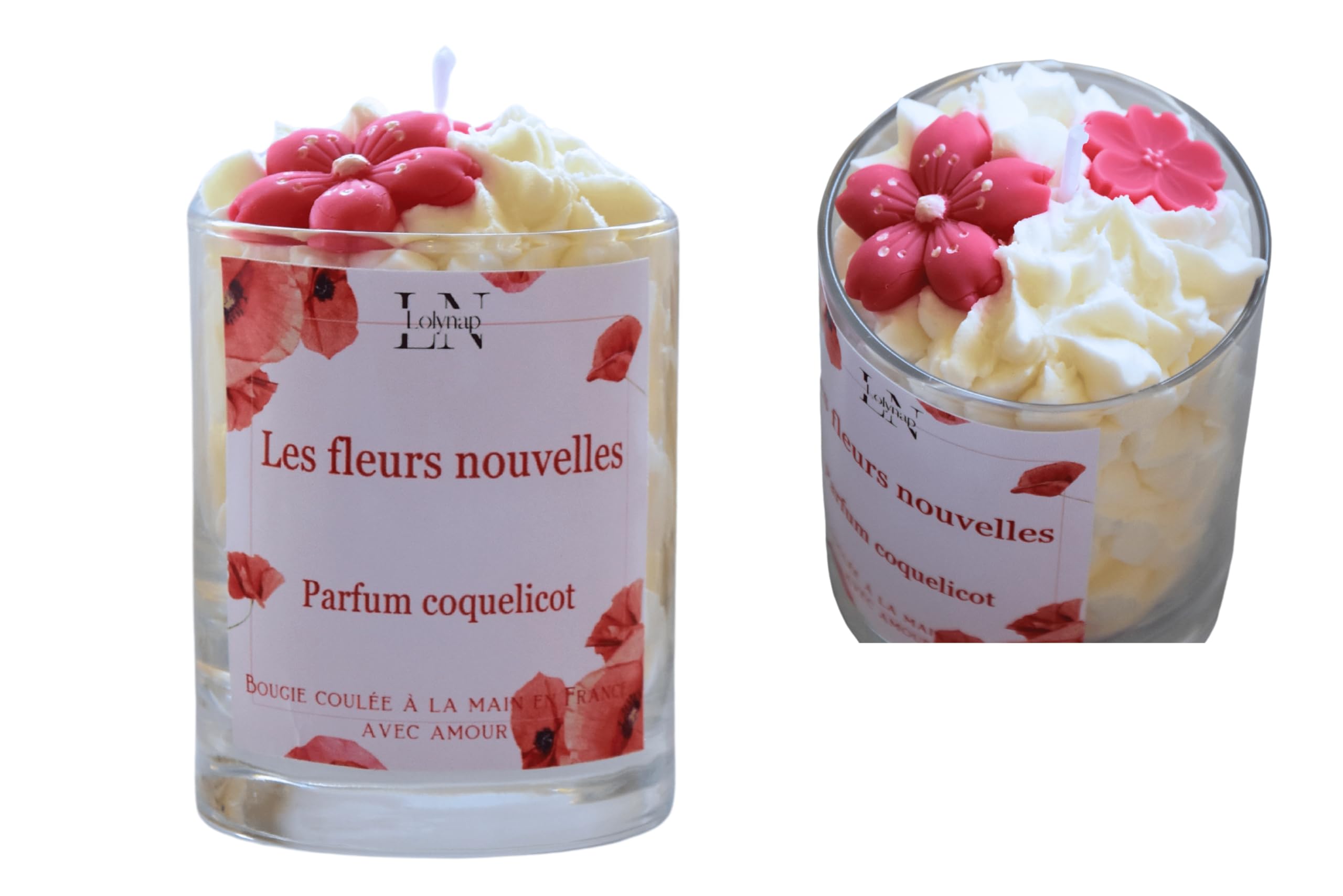 Candela artigianale deliziosa profumo di fiore di papavero fatta a mano in Francia con cera vegetale di soia, candela vegana originale regalo donna profumo casa