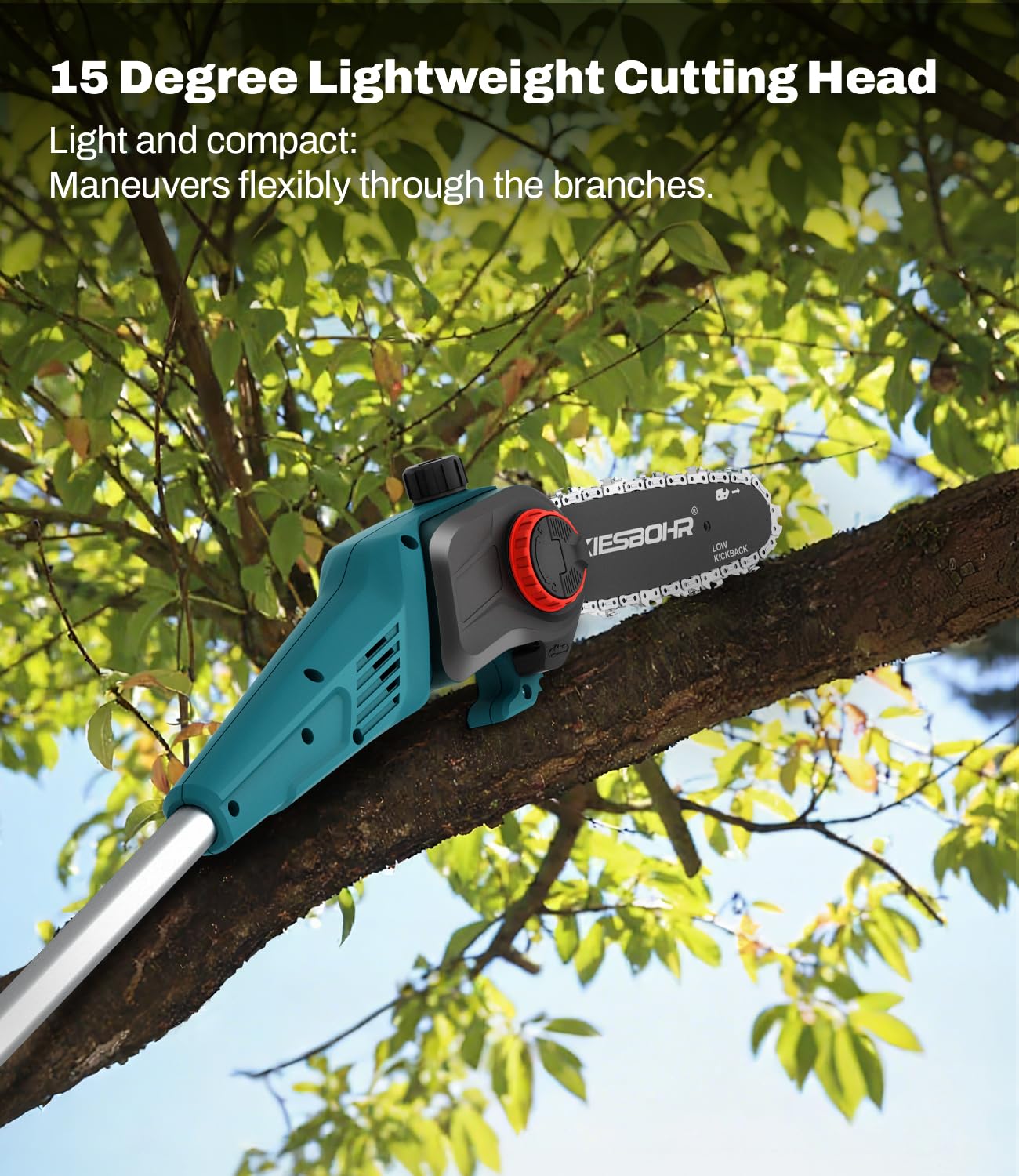Akku Hochentaster Kompatibel mit Makita 18V-Akkus, CSH001 Akku Astsäge Teleskop, 8 Zoll Kettensäge mit Verlängerung, 20 cm Schwertlänge, Motorkopf mit 15° Neigung (ohne Akku)